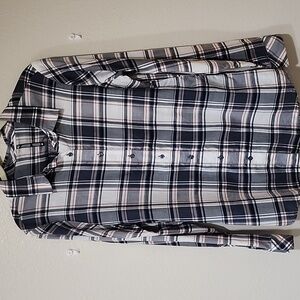 Kuhl Women’s Plaid Lexi Long Sleeve Shirt in Gray/White/Orange Tencel Size Med